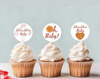 Slice Slice Baby Shower, Pizza Baby Shower, Pizza Cupcake Toppers, Acrylic Cupcake Toppers, Baby Shower Cupcake Picks