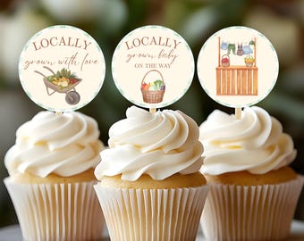 Locally Grown Baby Shower, Farmers Market Baby Shower, Acrylic Cupcake Toppers, Baby Shower Cupcake Picks, Locally Grown Invitation