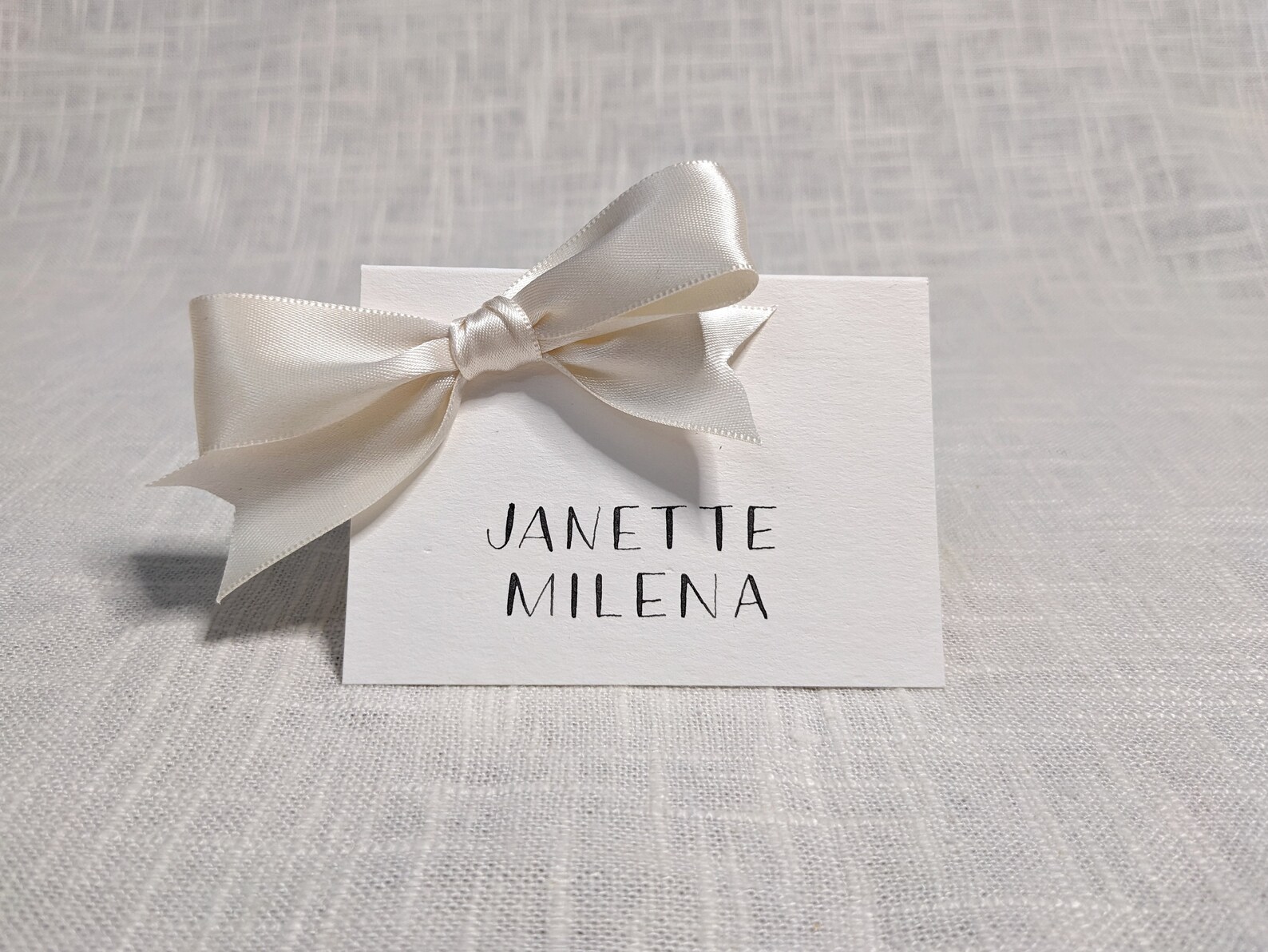 Satin Bow Place Cards | Custom Calligraphy Ribbon Place Cards | Bow ...