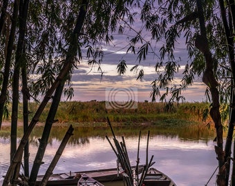 Photo Print / Print / Fine Art / Rowing boat in Vietnam, sunset