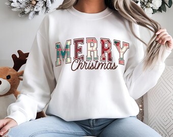Merry Christmas Plaid Sweatshirt, Holiday Spirit