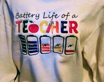Teacher Battery Life Embroidered Hoodie, Educator Gift