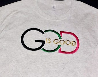 Embroidered God Is Good Christian Shirt | Elegant Faith Tee