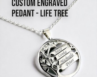 Personalized Family Tree Necklace: Engraved Stainless Steel Pendant