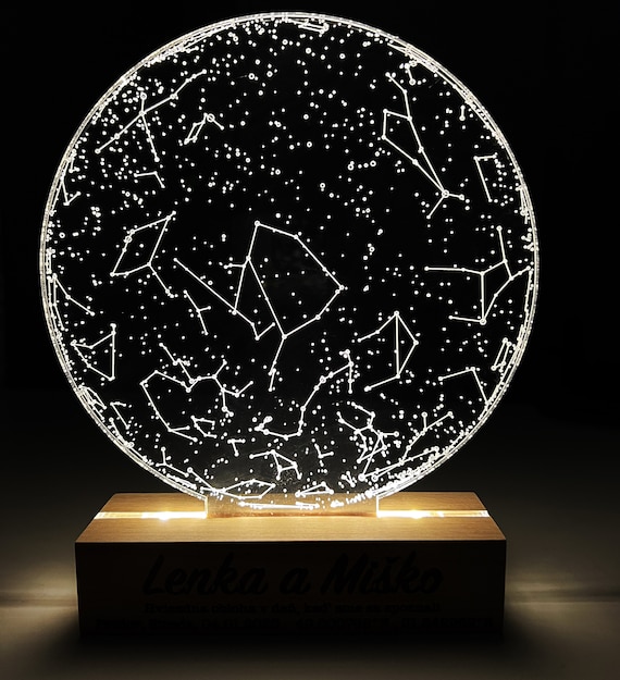A custom star map of any date and location turned into a glowing LED lamp — functional art that literally lights up a meaningful moment in someone's life.