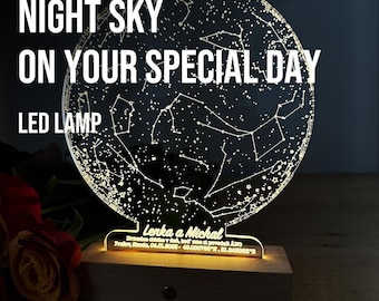 Sterrenkaartlamp, gepersonaliseerde acryl LED-nachthemellamp met gegraveerde datum