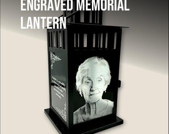 Personalized Memorial Lantern: Engraved Photo Remembrance, Matte Black