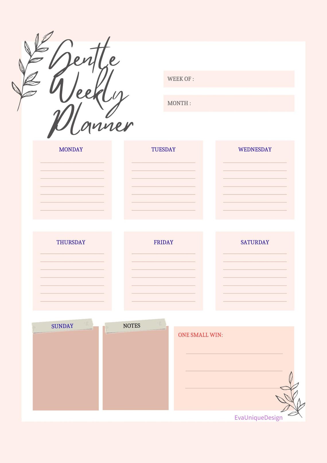 Gentle Weekly Planner Printable – Overwhelmed Mum Support – Notes + One ...