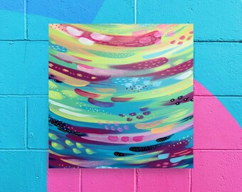 Reef Happy Abstract Colouful Photo Poster Bold Painting Brushstroke Evocative Rainbow Blue Pink Green Contemporary Modern Art Print