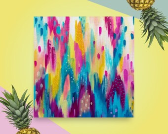 Happy Abstract Colouful Luster Photo Poster Bold Painting Brushstroke Evocative Pink Blue Yellow Rainbow Contemporary Modern Art Print