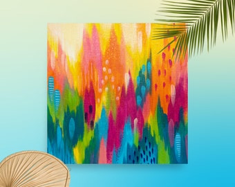 Happy Abstract Colouful Luster Photo Poster Bold Painting Brushstroke Evocative Rainbow Blue Pink Green Yellow Contemporary Modern Art Print