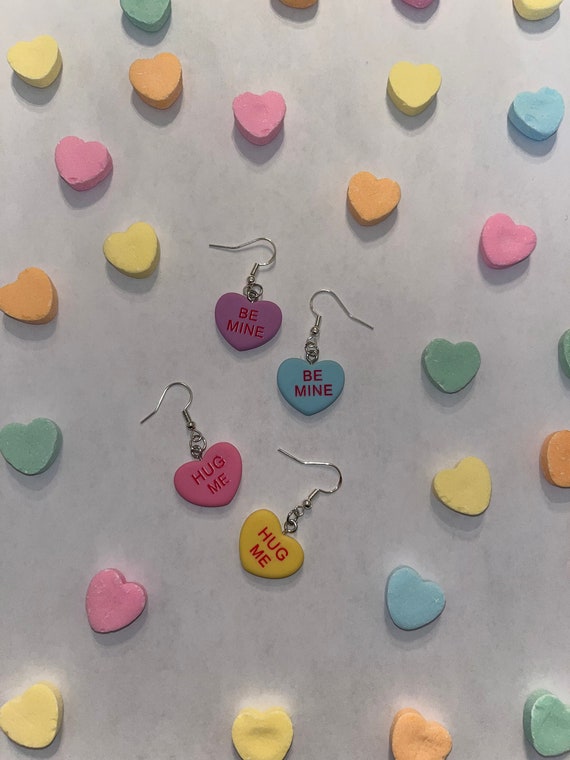 Candy Heart Earrings, Valentines Day Earrings, Conversation Heart