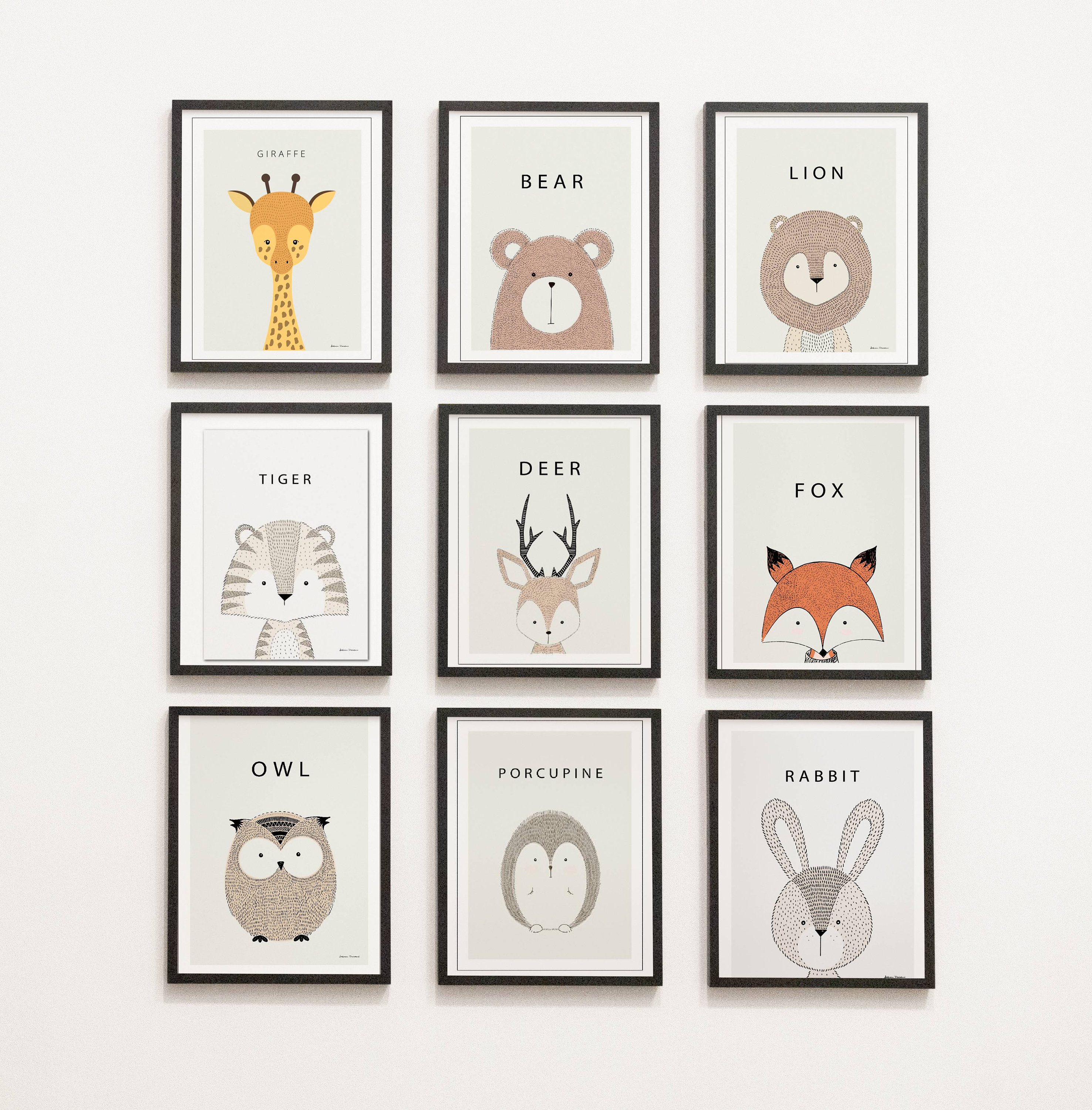 Láminas infantiles Animals Baby (4ud) 20x20 - 23x23 - 30x30 - 21x30 - 30x40  - A3 - A4 - Laluilolo Kids Decor