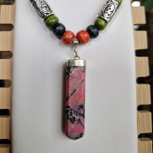 Necklace with rhodonite pendant