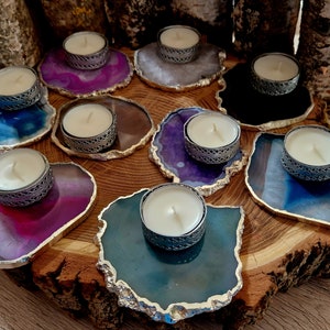 Agate slices tea light holder different colors