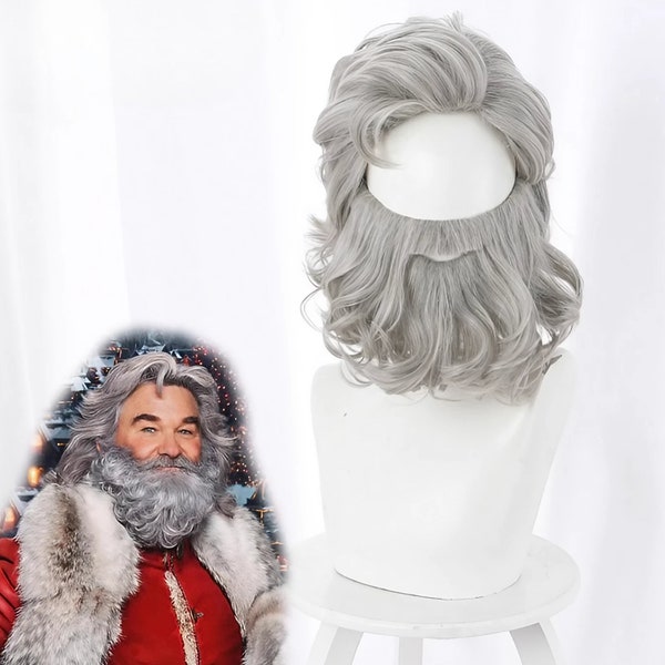 Christmas Santa Claus cosplay wig, Silver grey curly wig, The Christmas Chronicles 2 cosplay accessory, Authentic and high-quality hairpiece
