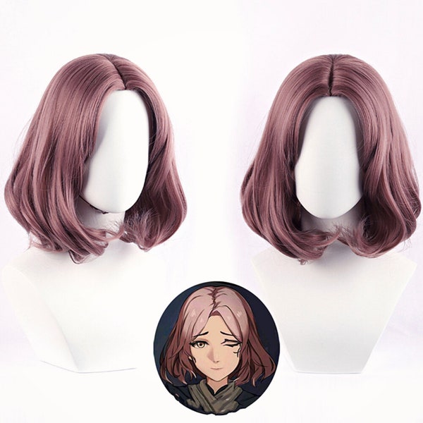 Elden Ring Melina cosplay wig, cosplay party wig, Dusty Rose Pink Wavy Wig, short Centre parting curly cosplay wig, Elden Ring cosplay