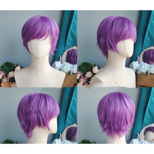 Unisex Purple short cosplay wig, Japanese Youth cosplay wig, Handsome boy Short Wig, Nature purple Men's wig, Fashion Short Wig, Girls wig