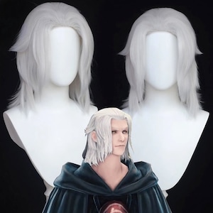 Final Fantasy XIV Hades Emet-Selch cosplay wig, White short wig, FFXIV Emet-Selch cosplay accessory, High-Quality wig for Cosplayer