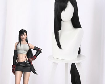 Tifa Lockhart cosplay wig, Final Fantasy VII Remake, FF7 Tifa Lockhart cosplay, Long Straight black wig with bangs