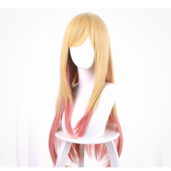 My Dress-Up Darling Marin Kitagawa cosplay wig, Gold Gradient to pink cosplay wig, long golden pink Straight wig, cosplay party wig