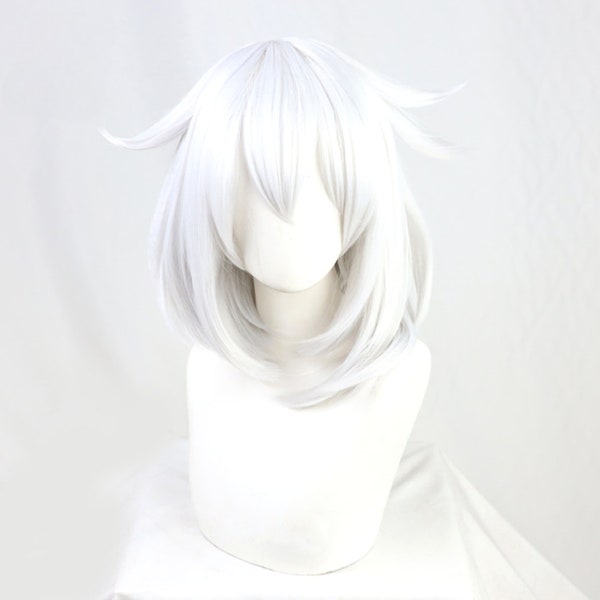 Genshin Impact Paimon cosplay wig, White short wig, Perfect for Character Transformation, Authentic and High-Quality Hairpiece for Cosplayer