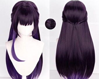 Black and purple highlights wig, Purple long straight cosplay wigs, Authentic and high-quality hairpiece, Wigs for women, Daily girl's wig