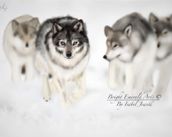 Wolves "Perseverance" Canadian Artist Canvas-Mounted Print by Bright Emerald Arts Isabel Jewell Nature Natural Original Home Canada