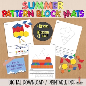 Tappetini con motivi estivi stampabili in PDF / Centro di matematica per la scuola dell'infanzia e la scuola primaria / Attività di motricità fine / Puzzle di forme per l'homeschooling