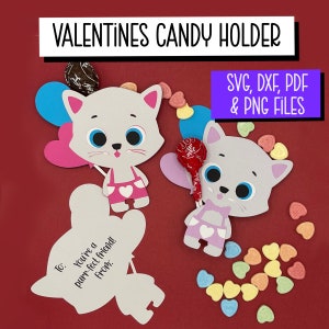 Valentine Cat Lollipop Holder, Candy Holder, SVG, Cut File, Digital Download, Silhouette, Cricut