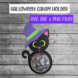 黒猫のお菓子ホルダー カットファイル SVG バンドル、デジタルダウンロード、キャンディドーム、紙の飾り、シルエット、クリカット