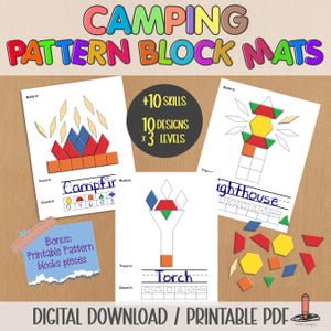 Camping Pattern Block Mats | Printable PDF | 10 Designs | 3 Difficulty Levels | Preschool & Kindergarten Math Center