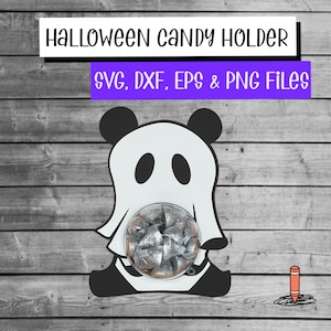 Halloween Geist Panda Candy Treat Halter Bundle svg, dxf, eps, png; Süßes oder Saures Geschenke; Candy Dome; Schokoladenhalter; Ornamente SVG; Party