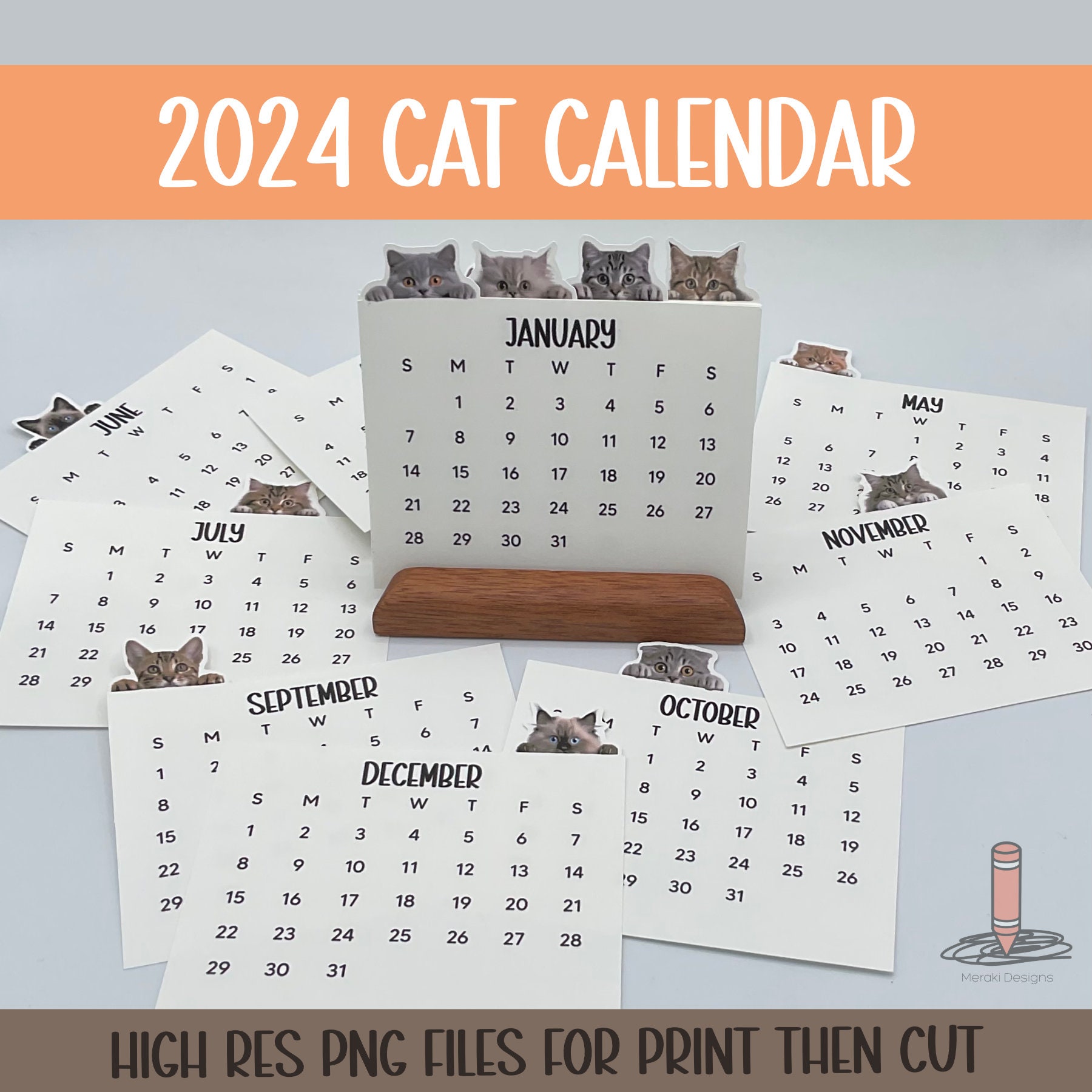 2024 Cat Calendar Print Then Cut File - Etsy