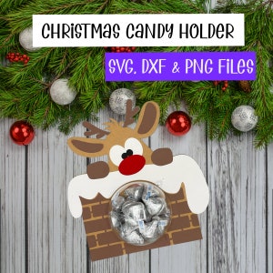 Rendier hoofd kerst snoep traktatie houder gesneden bestand SVG bundel, digitale download, Candy Dome, papieren ornament, silhouet, Cricut