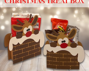 Reindeer Christmas Treat Box | 3D Candy Box Template | Holiday Gift Box | Cricut Silhouette Cut File | Candy Holder SVG DXF PNG