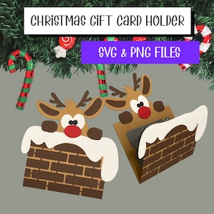 Portatarjetas de regalo de Navidad, reno, Rudolph, regalo navideño, archivo para imprimir y cortar, descarga digital, Cricut, PNG SVG