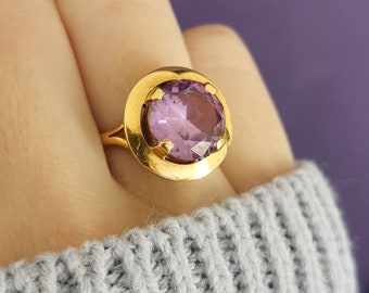 Vintage French 18K Gold Amethyst Cocktail Ring