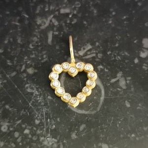 French Vintage 18k Gold Diamond Heart Pendant - Mid-Century Charm