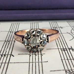Antique Edwardian 18K Rose Gold Diamond Daisy Cluster Ring