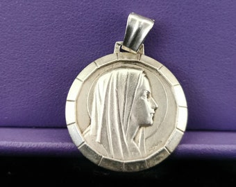 Pendentif Ancien En Argent Massif 925 - Médaille Religieuse Vierge Et Jésus - Bijou Vintage