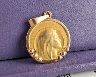 Médaille ancienne de la Vierge Marie 18 carats, pendentif Vierge Marie en or ancien de 1910, médaille de la Vierge Marie, pendentif catholique vintage