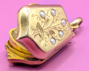18K Gold Edwardian Locket: Antique French Seed Pearl Keepsake