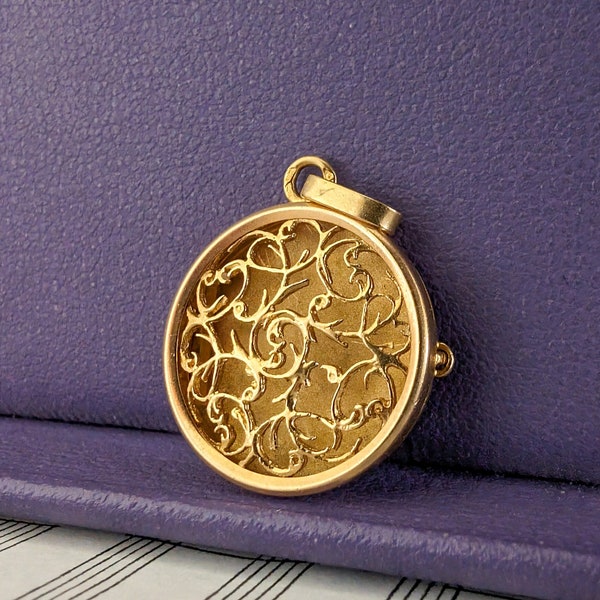 18K Art Nouveau Round Gold Locket with Repousse Flowers Antique French Photo Pendant Antique Art Nouveau Locket 18K locket gift for wife