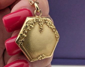 18K 1900 Medallón de oro eduardiano Antiguo Medallón de oro macizo Regalo colgante de oro vintage para esposa