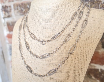 1880-1910 antieke ketting Franse zilveren filigraan art nouveau ketting antieke longguard ketting vintage ketting cadeau voor haar