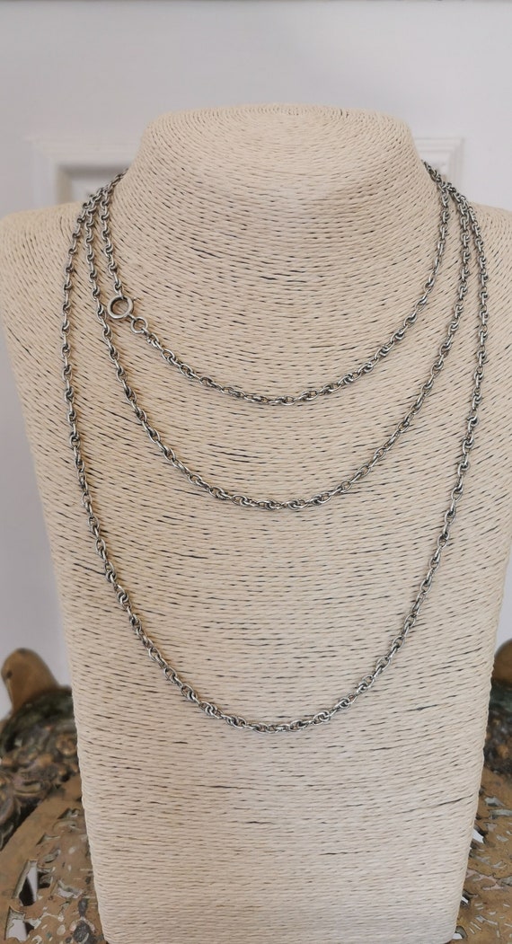 56" Antique Victorian Silver french Longuard chain