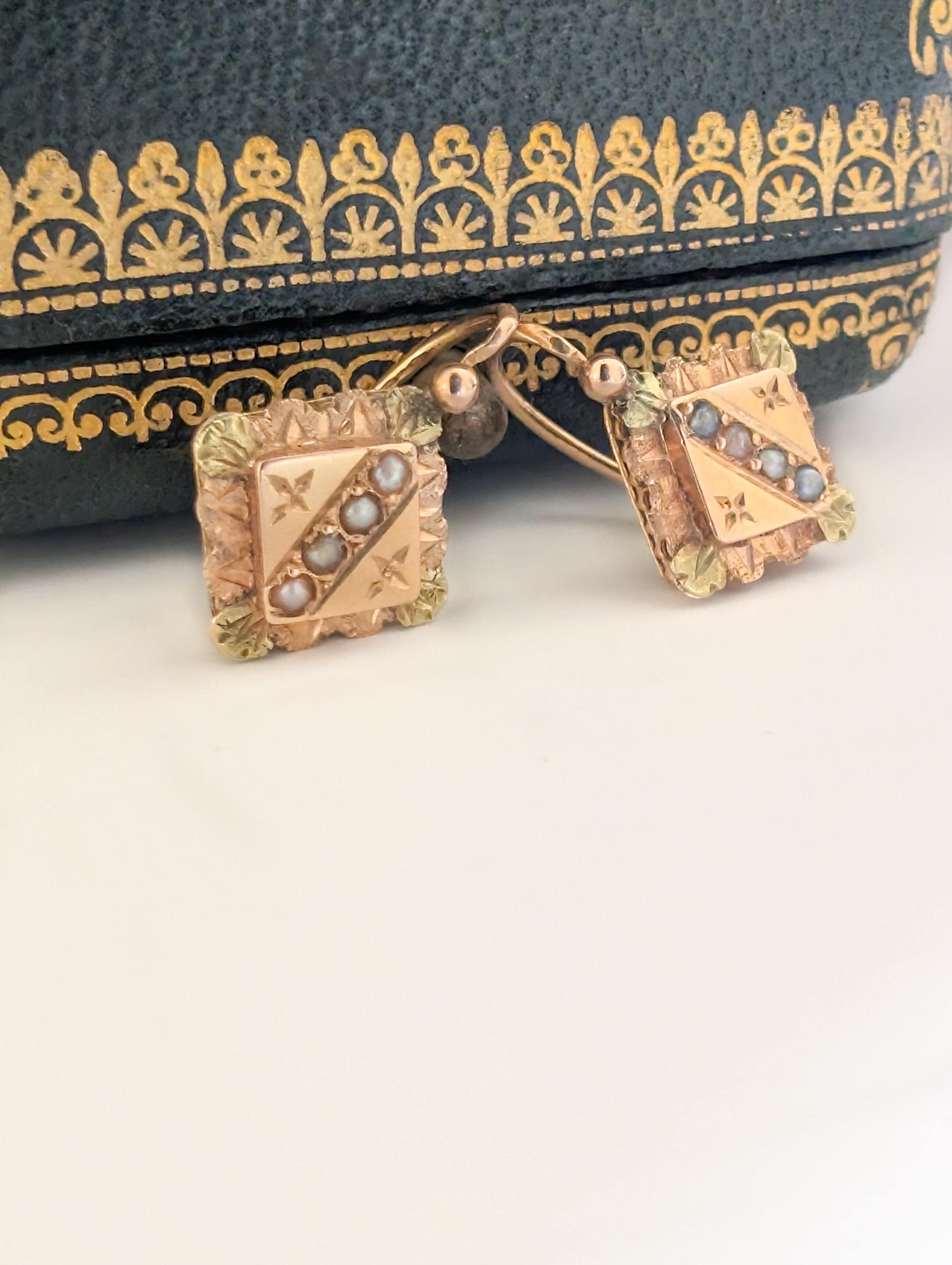 Boucles D'oreilles Pendantes Or 18K Victorian - Perles - Style Napoléon III Dormeuses - Antique