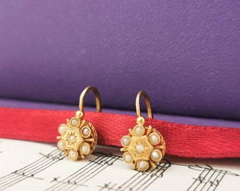 Boucles D'oreilles Pendantes En Or 18K Avec Perles – Style Victorian Napoleon III, Anciennes