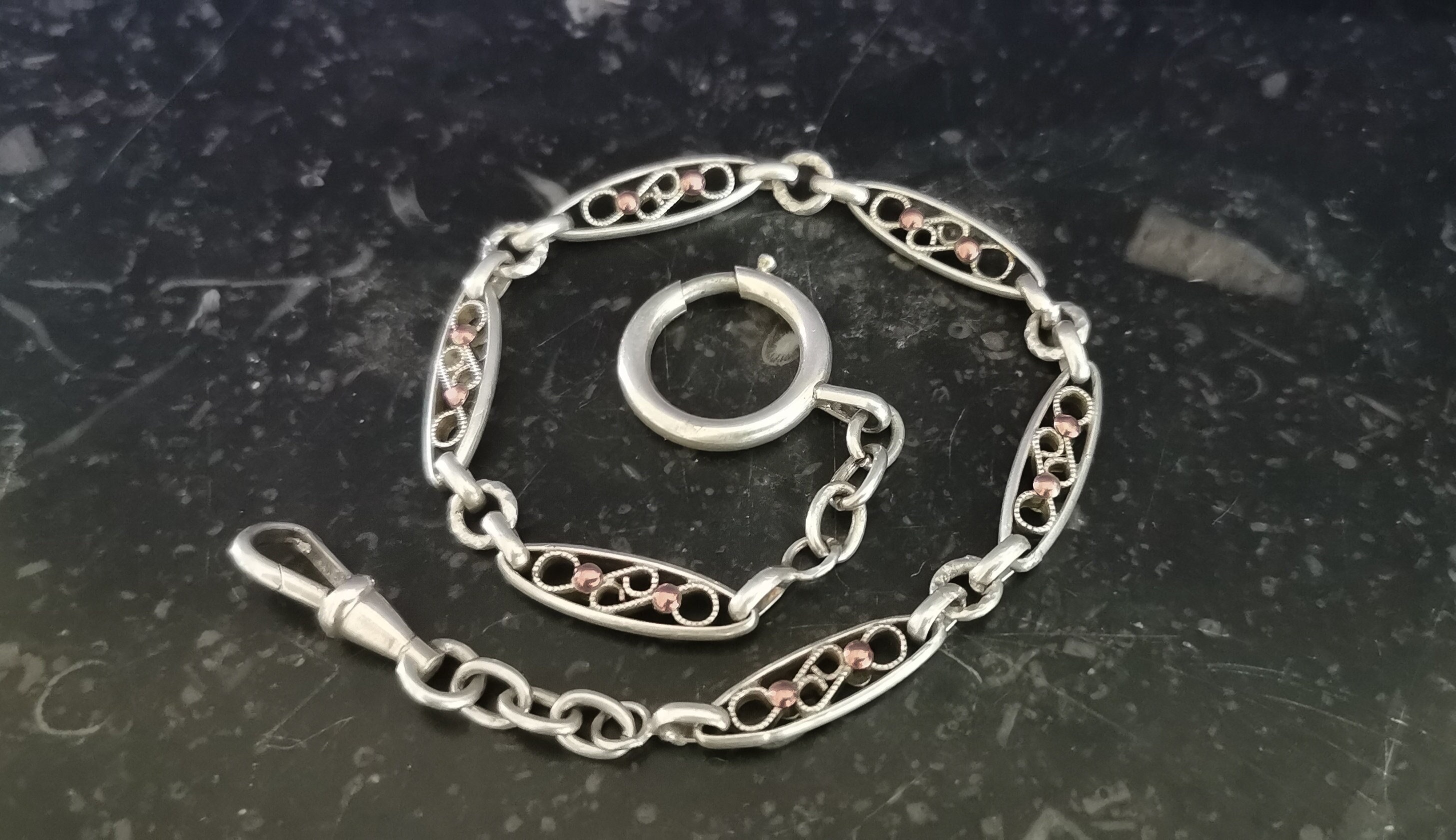 Bracelet En Argent Filigrané Et Vermeil - Travail étrangé Vers 1940, Occasion Vintage